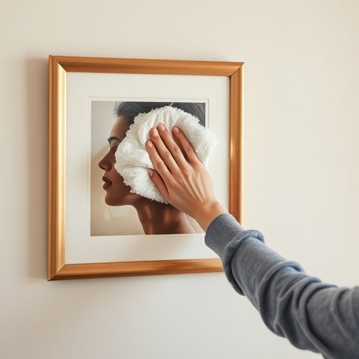 person cleaning wall decor
