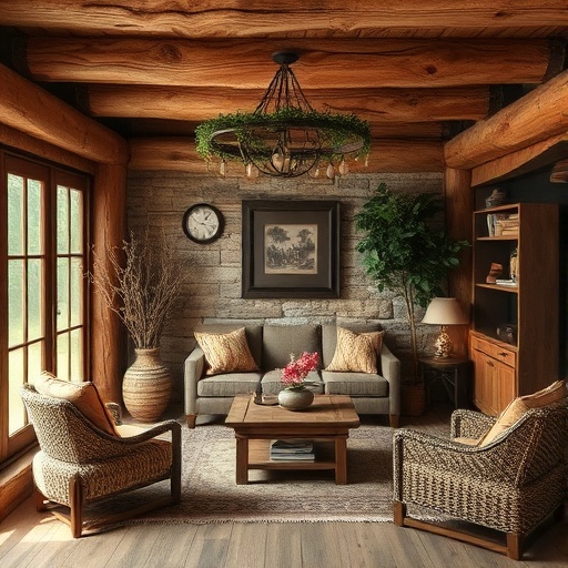 rustic room with wooden wall decor