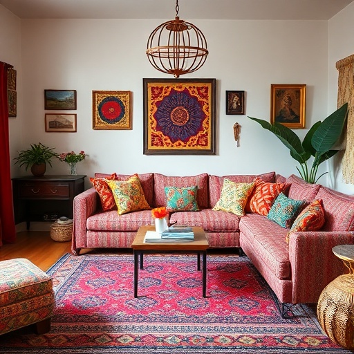 bohemian living room with colorful decor