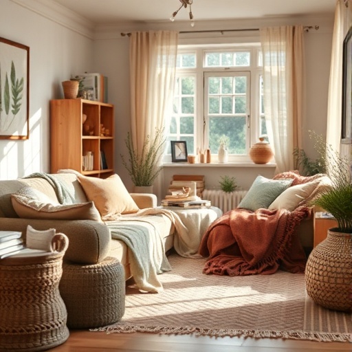 cozy living space with layered textiles