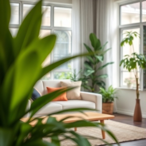 living room with indoor plants