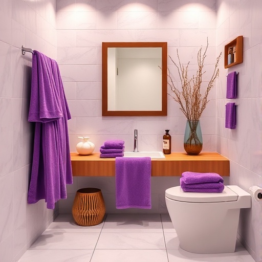 relaxing bathroom with purple elements