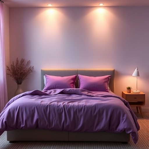 serene bedroom with purple decor