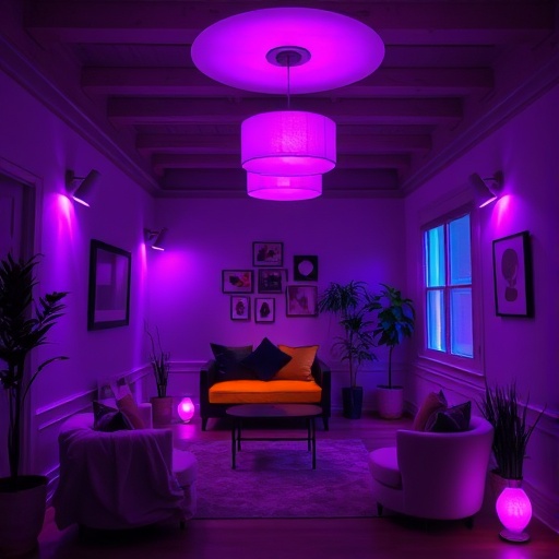 cozy room with purple lighting