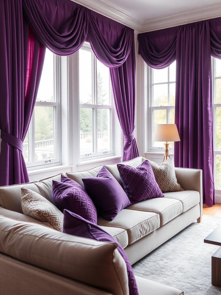 cozy living room with purple accents