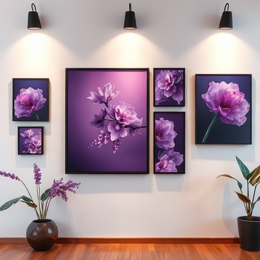 wall with purple-themed art