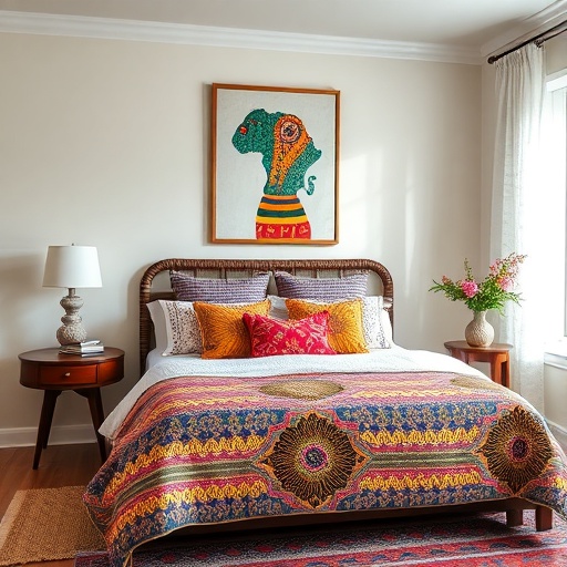 Serene bedroom with Afrobohemian decor
