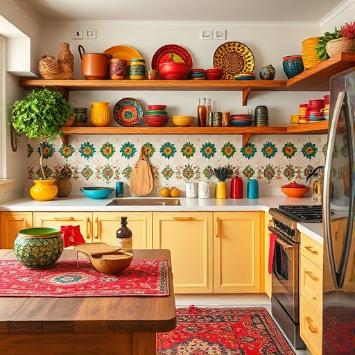 Stylish kitchen with Afrobohemian decor