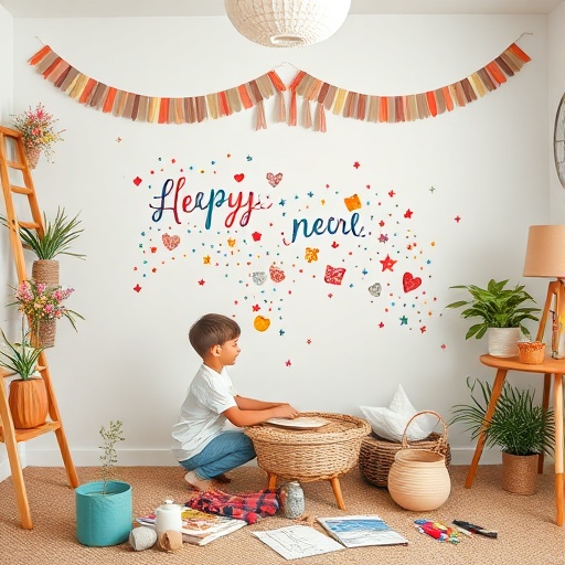 family decorating a room together
