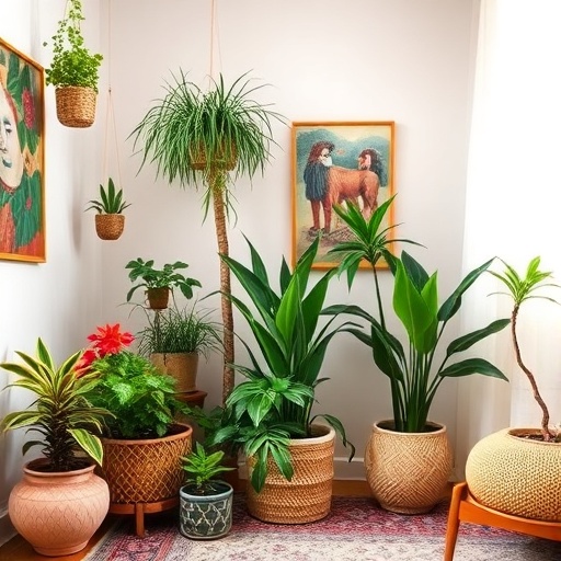 indoor plants in boho decor