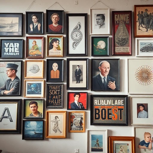 gallery wall with diverse art pieces