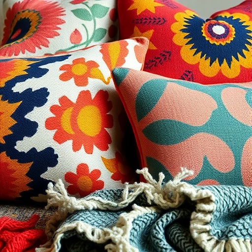 bold fabrics in cushions and throws