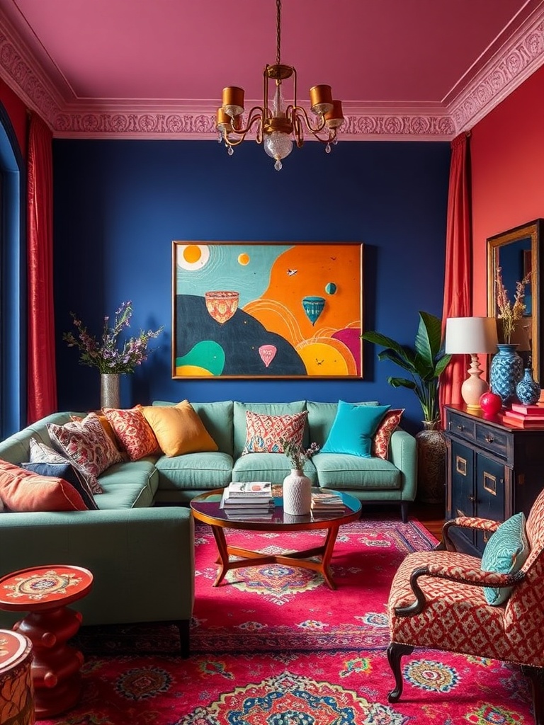 room with vibrant colors in maximalist decor