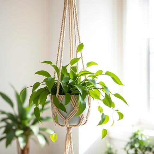 macrame plant hanger with a plant