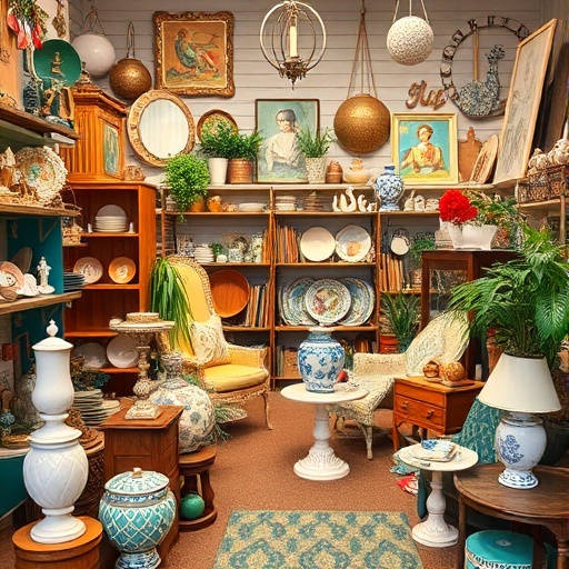 vibrant thrift store with unique decor items