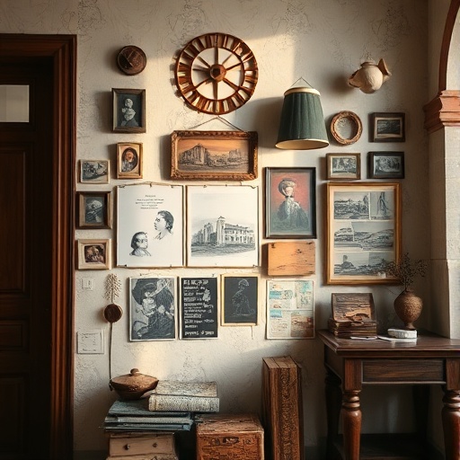 gallery wall with art and artifacts