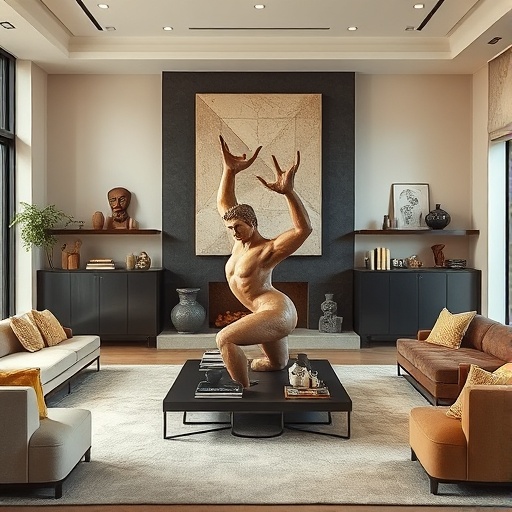 living room with artifacts display
