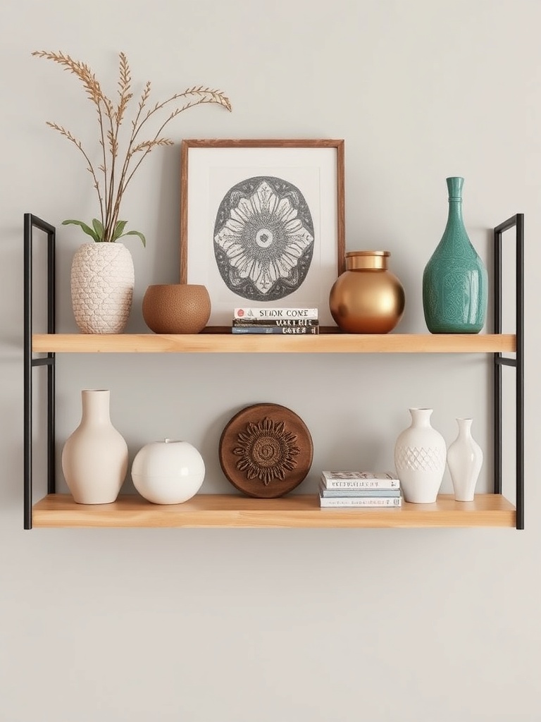 decorative accents on a shelf
