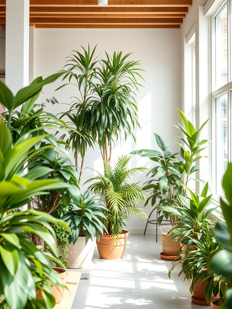 various indoor plants in a bright room