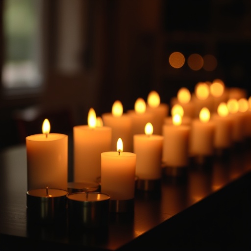 Candles arranged on a dark table