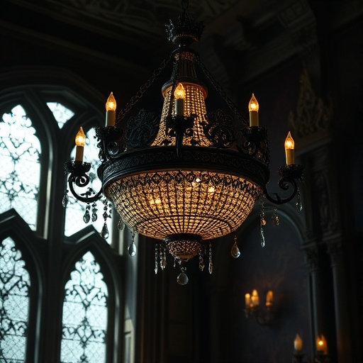 Ornate chandelier in a gothic room