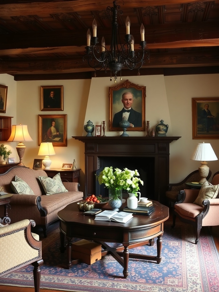 living room with antique furniture
