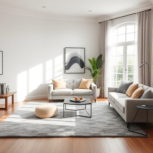 grey area rug in a living room