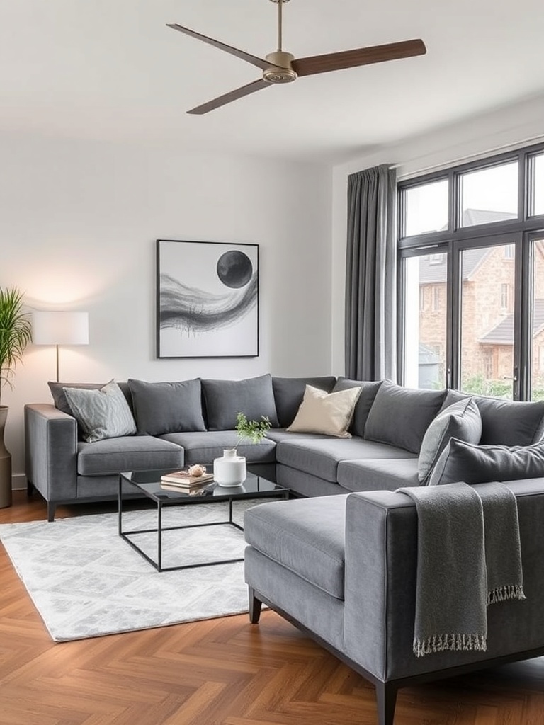 modern grey sofa in a living room