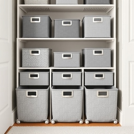 grey storage bins in a room