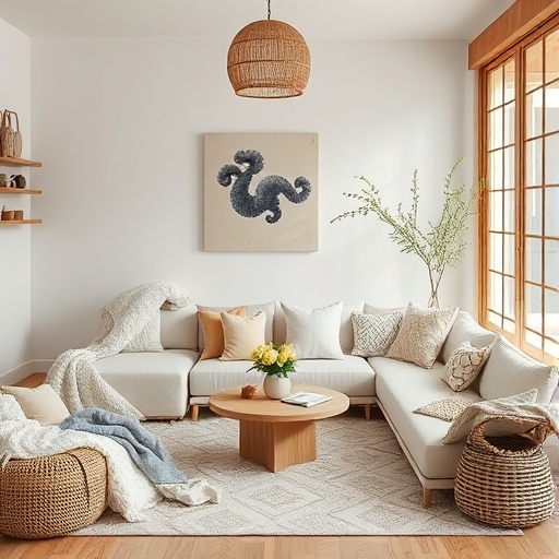 Soft textiles in a Japandi living space