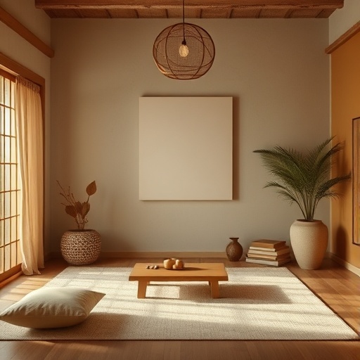 Earthy color palette in a Japandi room