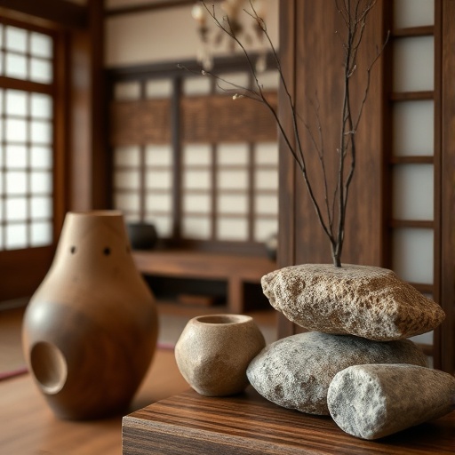 Wood and stone decor in Japandi style