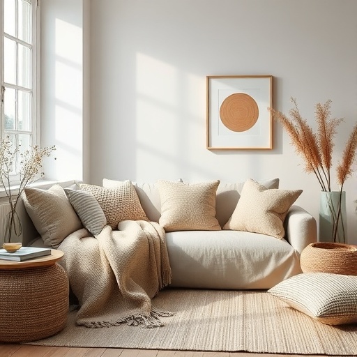 cozy minimalist space with soft furnishings