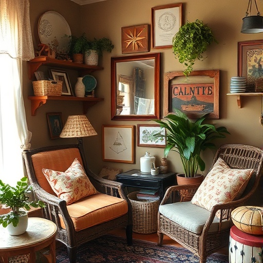 cozy corner with thrift store decor