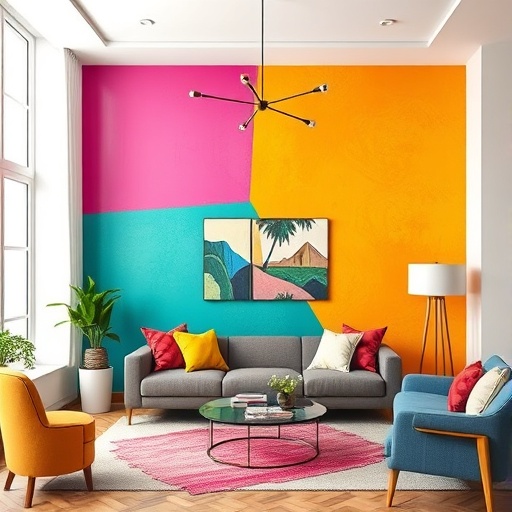 accent wall painted in bold colors