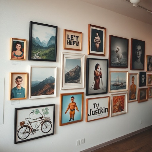 gallery wall with various artworks