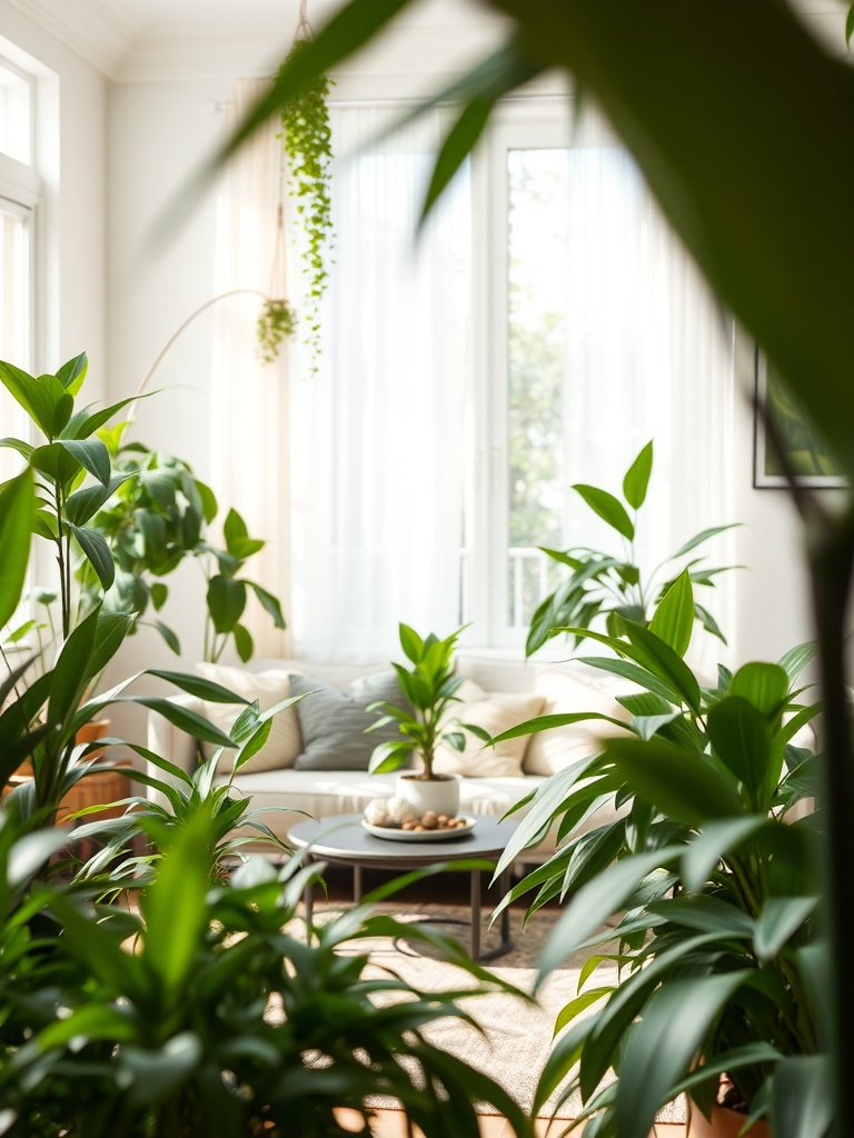 living room filled with indoor plants