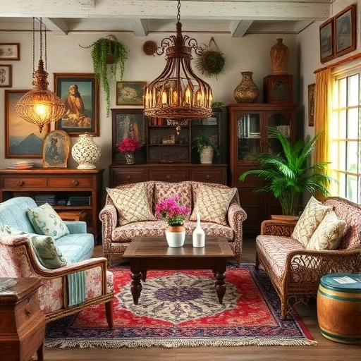 vintage furniture in bohemian decor