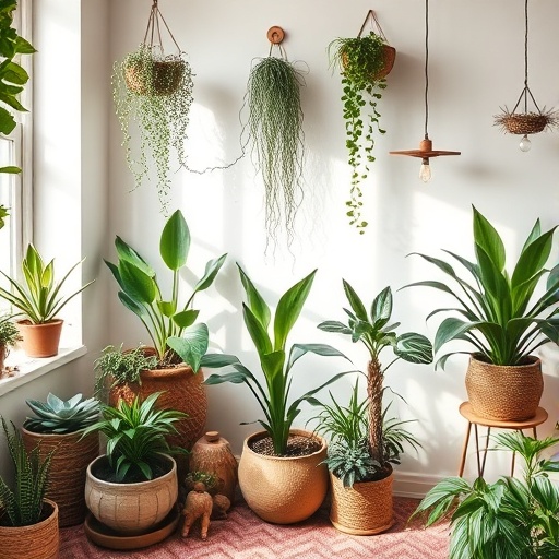 indoor plants in bohemian decor