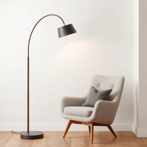 arc floor lamp next to a reading chair