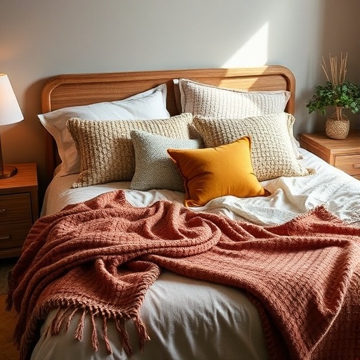 bed with layered textiles