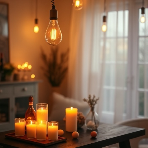 room with warm lighting and candles