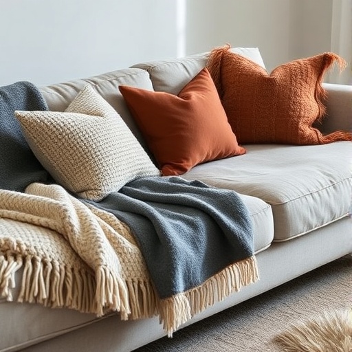 sofa with cozy throws and pillows