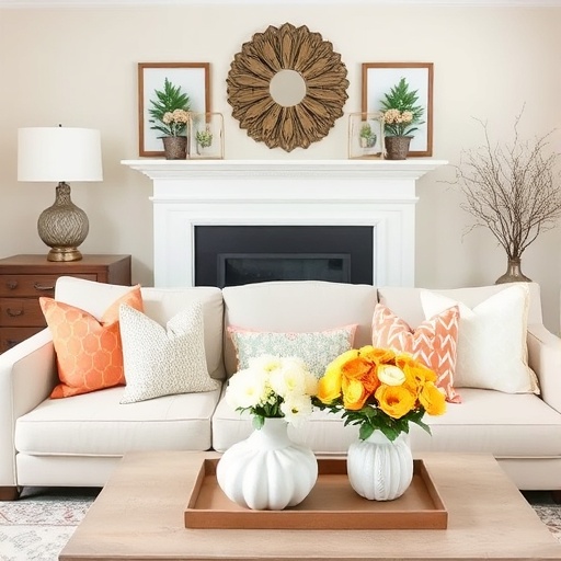 living room with seasonal decorations