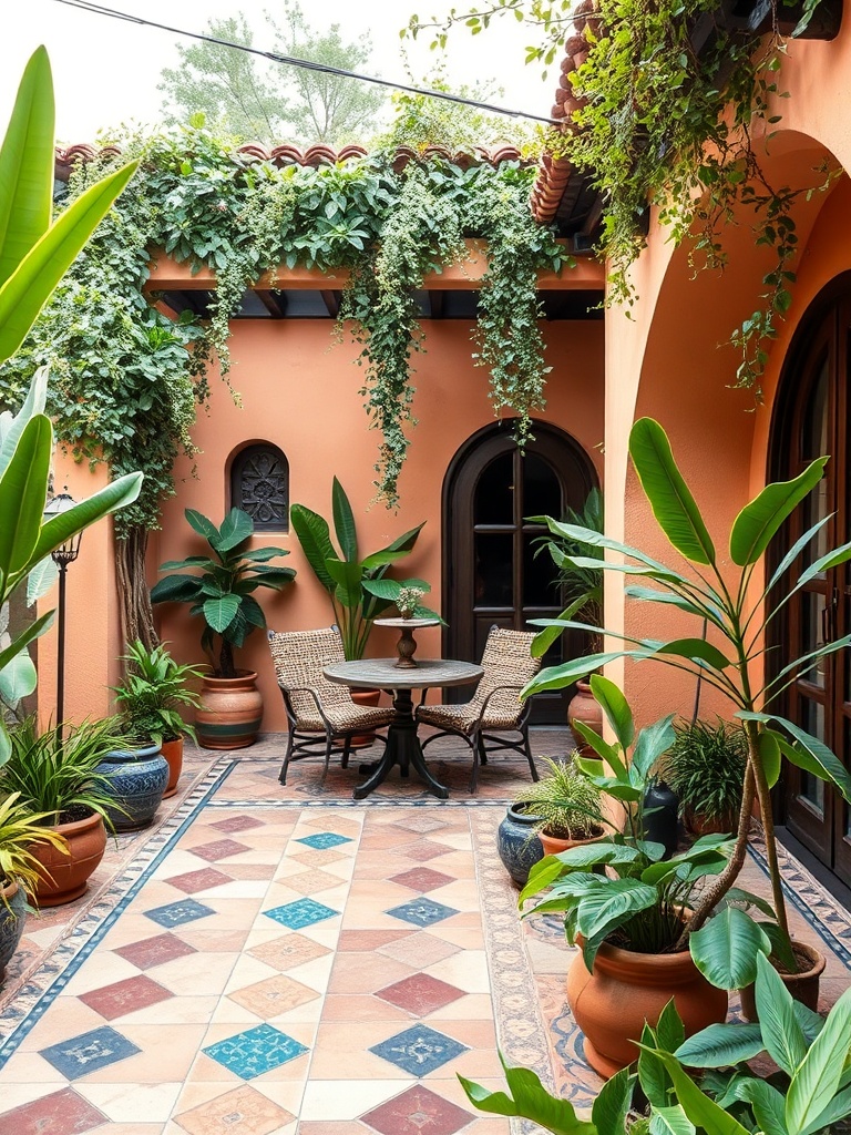 Mexican-inspired patio with colorful tiles