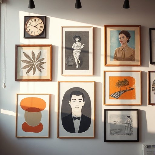 gallery wall with modern and vintage artwork