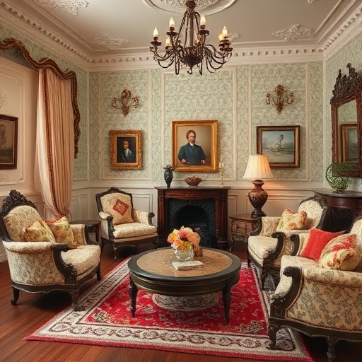 cozy vintage living room with ornate furniture