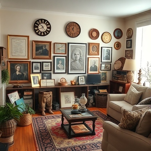 personal collections displayed in a living room