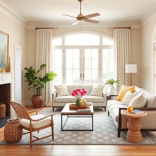 Southern home interior with earthy tones and pastels