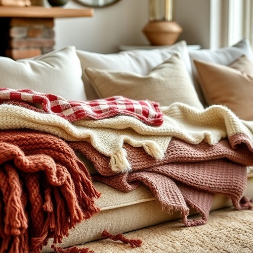 layered textiles in a cozy living room